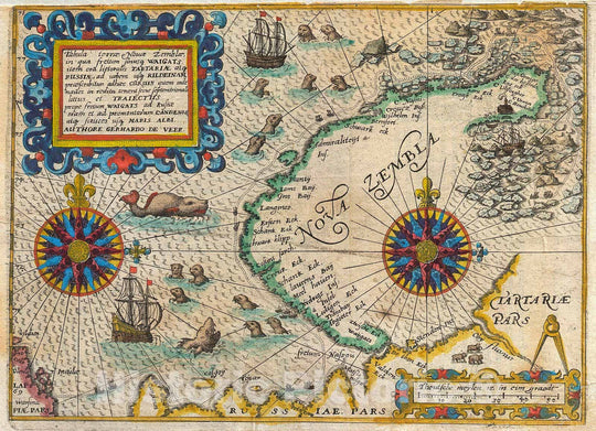 Historic Map : De Bry and de Veer Map of Nova Zembla and The Northeast Passage, 1601, Vintage Wall Art