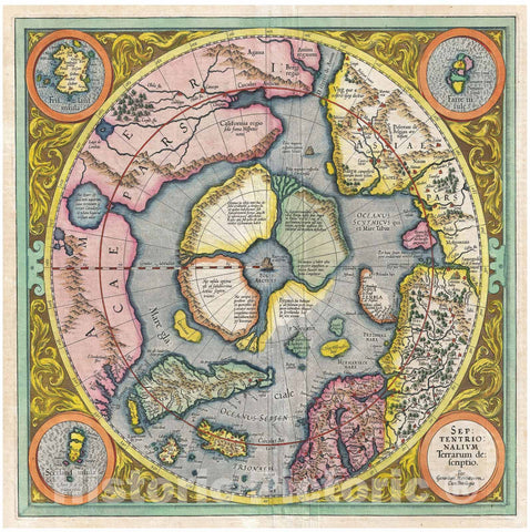 Historic Map : of The Arctic (First Map of The North Pole) 1606 Map Maker (Author) : Gerardus Mercator/Hondius Series, Map, Vintage Wall Art
