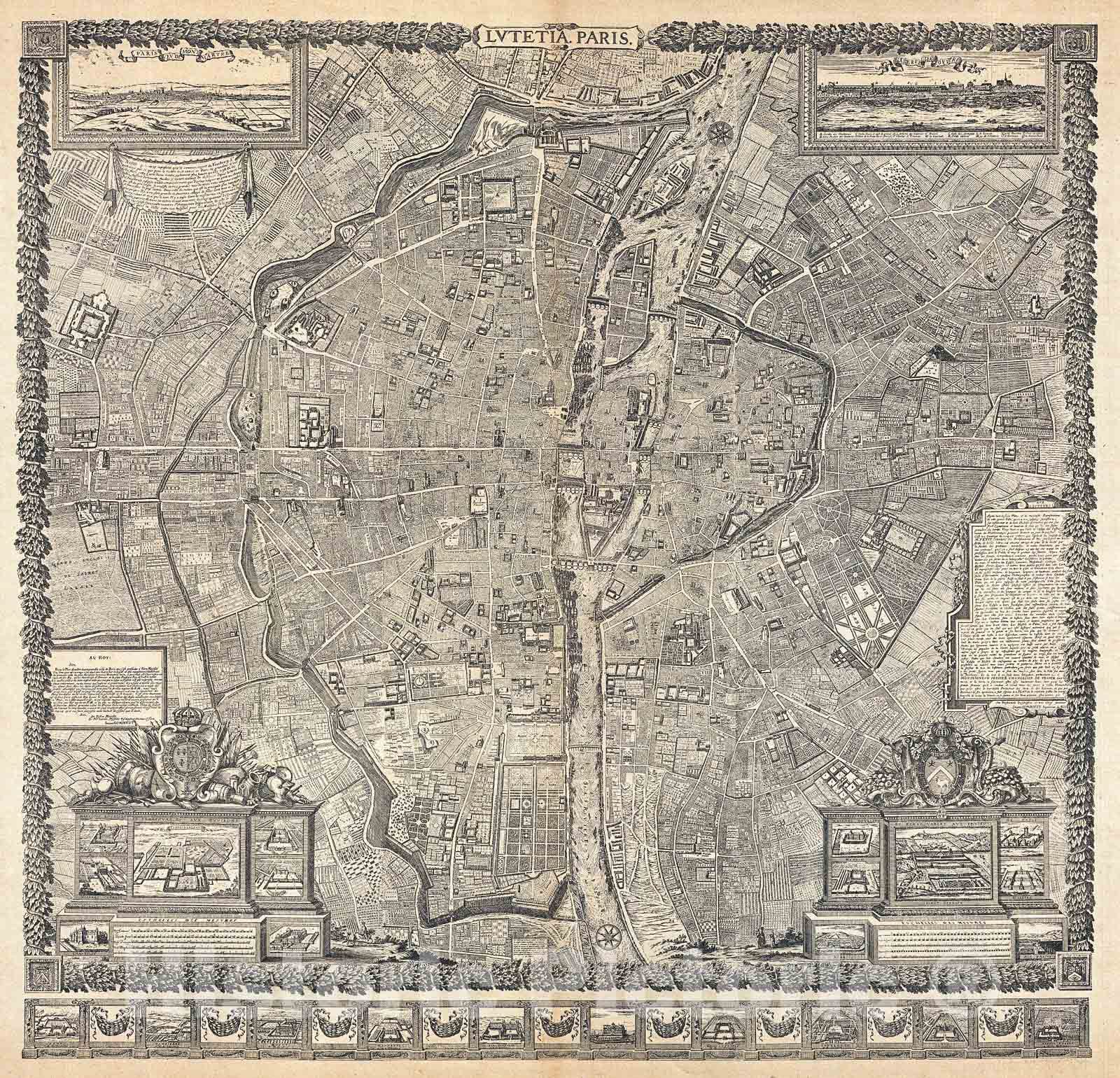 Historic Map : Gomboust Map of Paris, France (c. 1900 Taride Reissue) , 1652, Vintage Wall Art