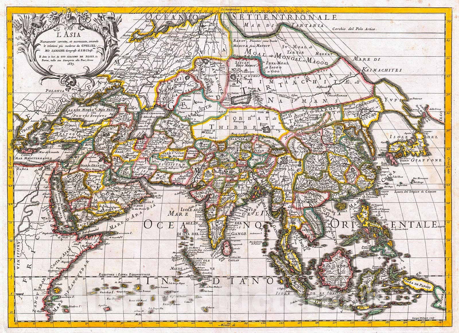 Historic Map : Sanson, Rossi Map of Asia, 1687, Vintage Wall Art ...