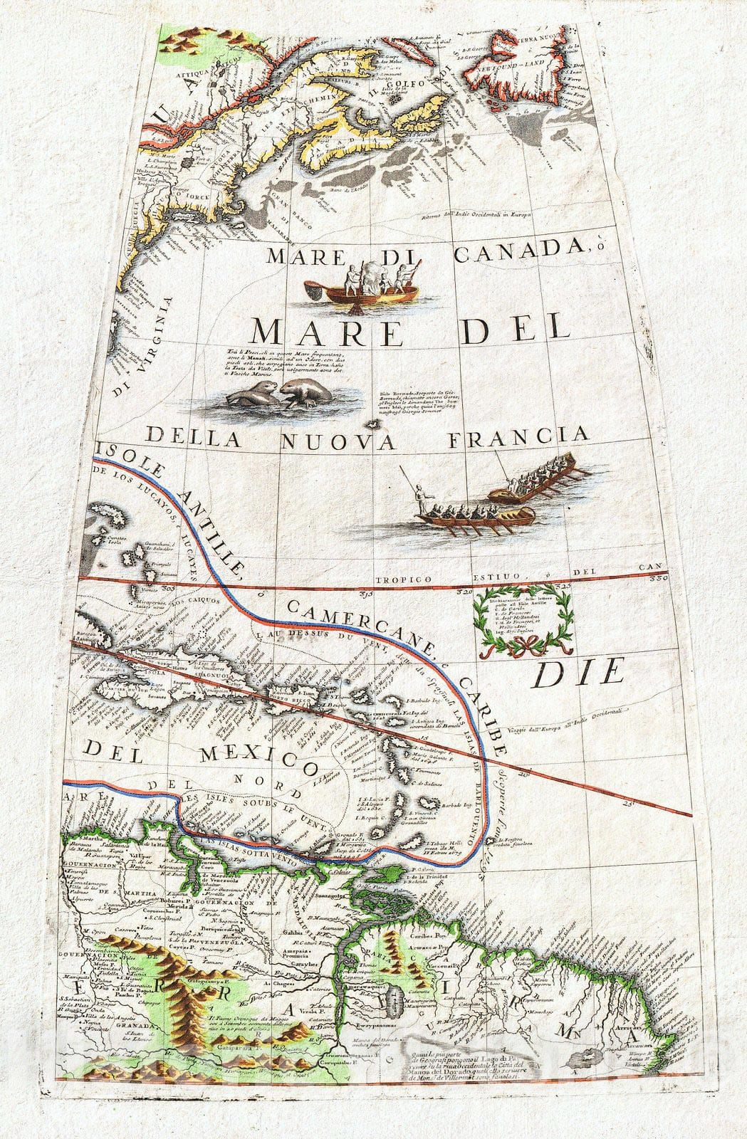 Historic Map : Coronelli Globe Gore Map of NE North America, The West Indies, and NE South America, 1688, Vintage Wall Art