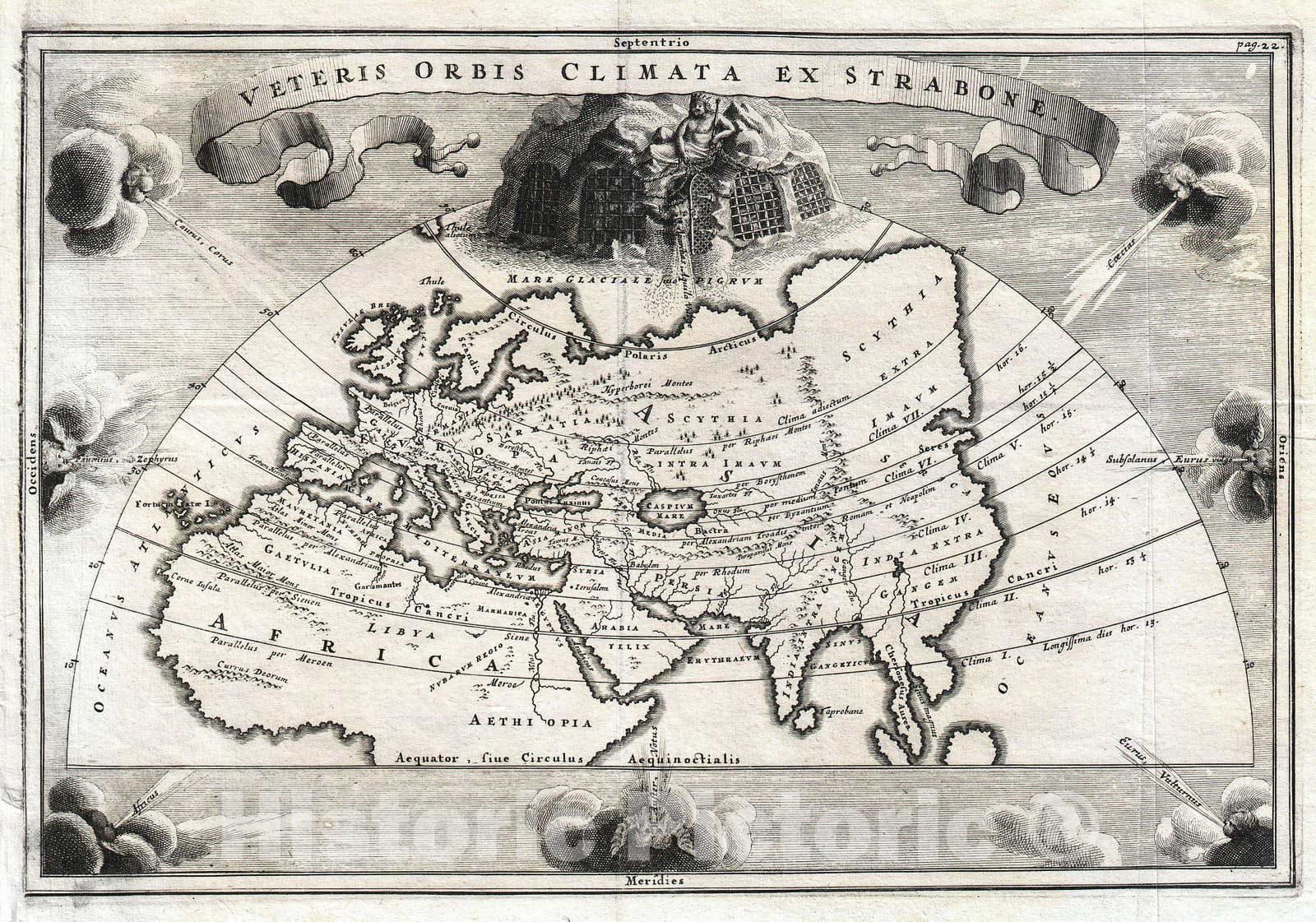 Historic Map : Cellarius Map of Asia, Europe and Africa According to Strabo, 1700, Vintage Wall Art