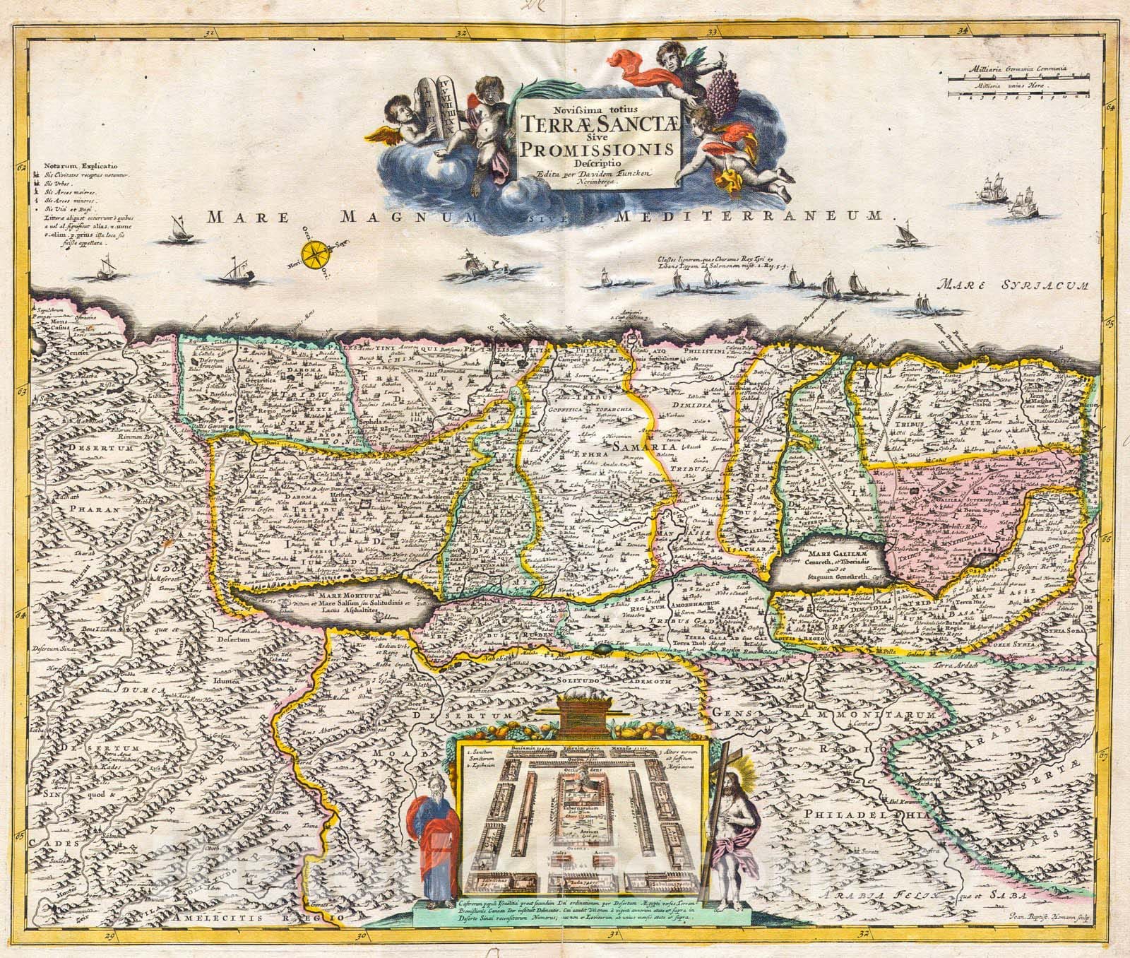 Historic Map : Funck Map of Israel, Palestine, Holy Land, 1720, Vintage Wall Art