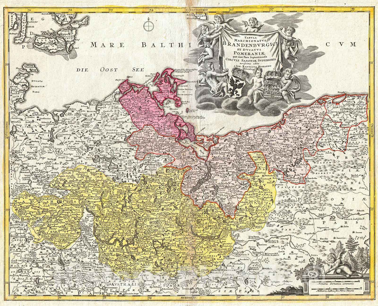 Historic Map : Homann Map of Brandenberg and Pomerania, Germany , 1720, Vintage Wall Art