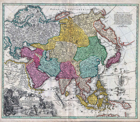 Historic Map : C. Homann Map of Asia , 1730, Vintage Wall Art
