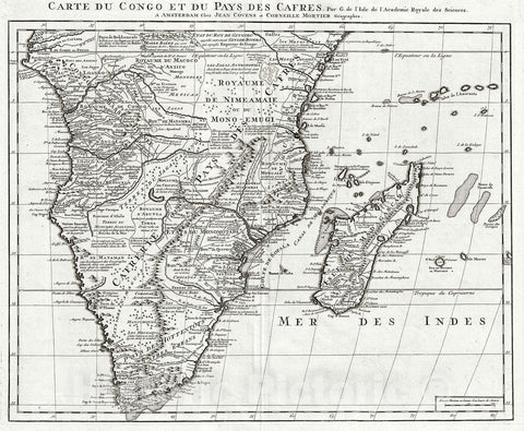 Historic Map : Covens and Mortier Map of Southern Africa , 1730, Vintage Wall Art