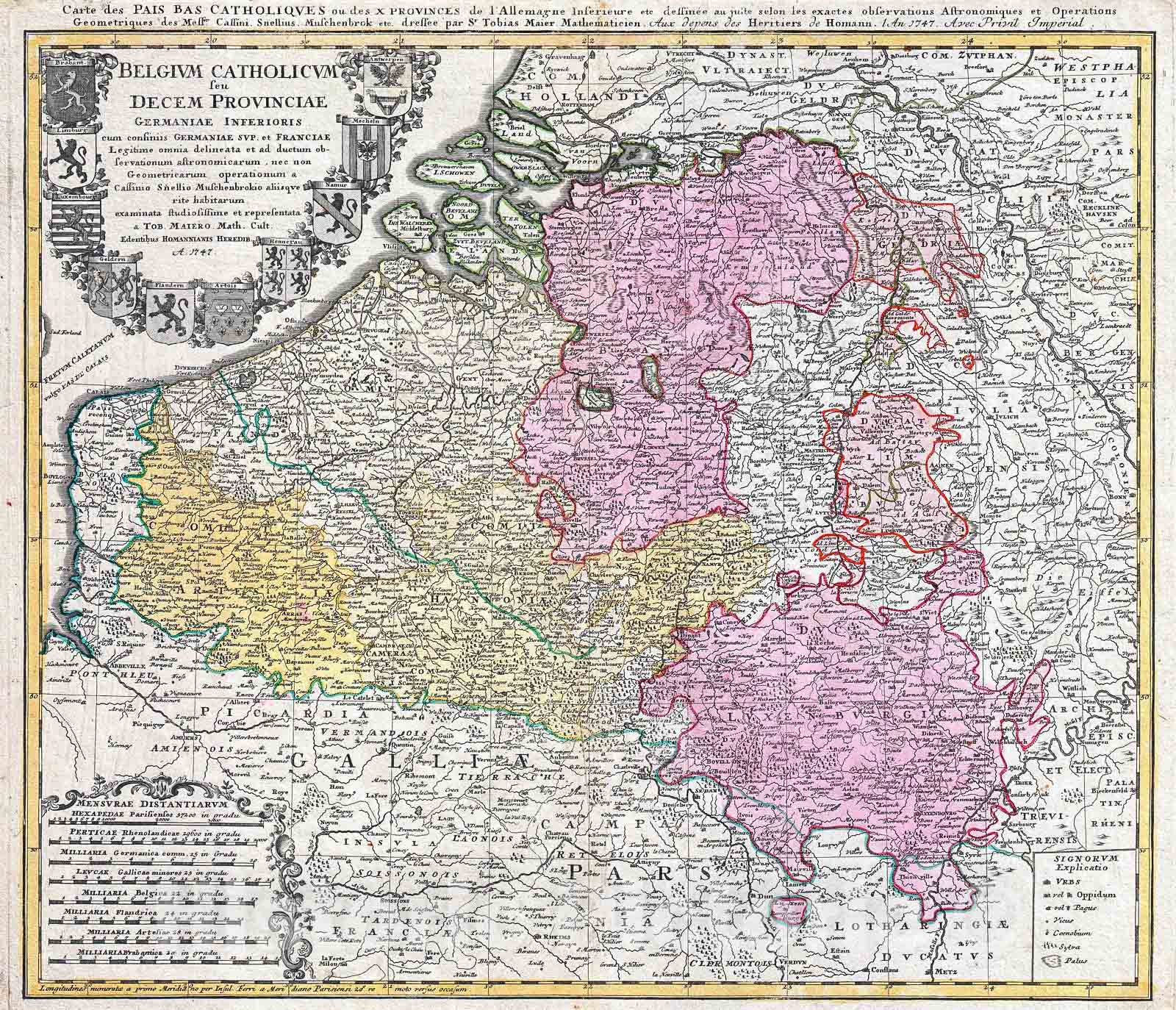 Historic Map : Homann Heirs Map of Belgium and Luxembourg , 1730, Vintage Wall Art