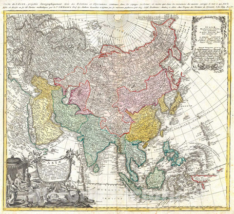 Historic Map : Homann Heirs Map of Asia , 1744, Vintage Wall Art