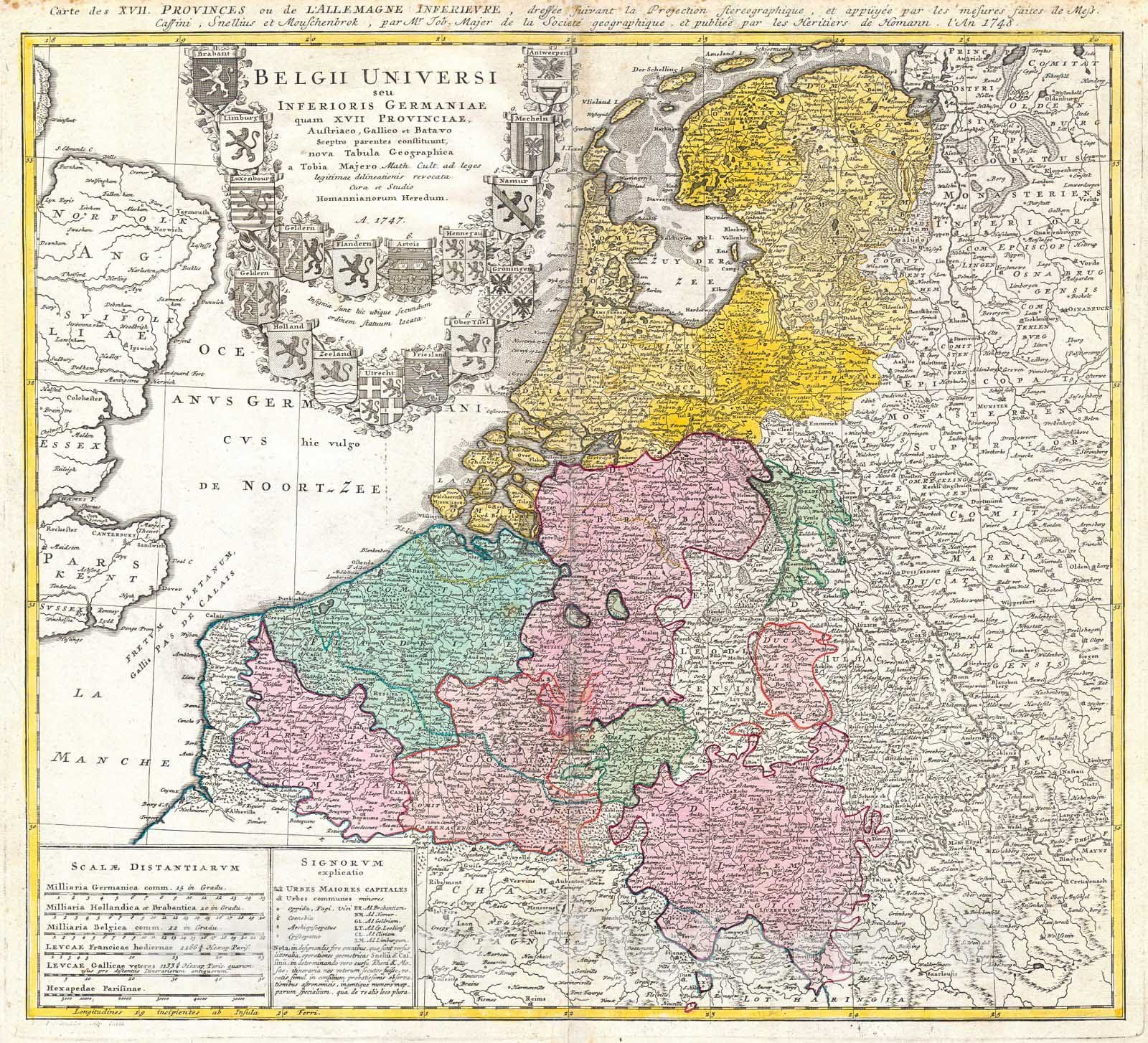 Historic Map : Homann Heirs Map of Belgium and The Netherlands , 1747, Vintage Wall Art