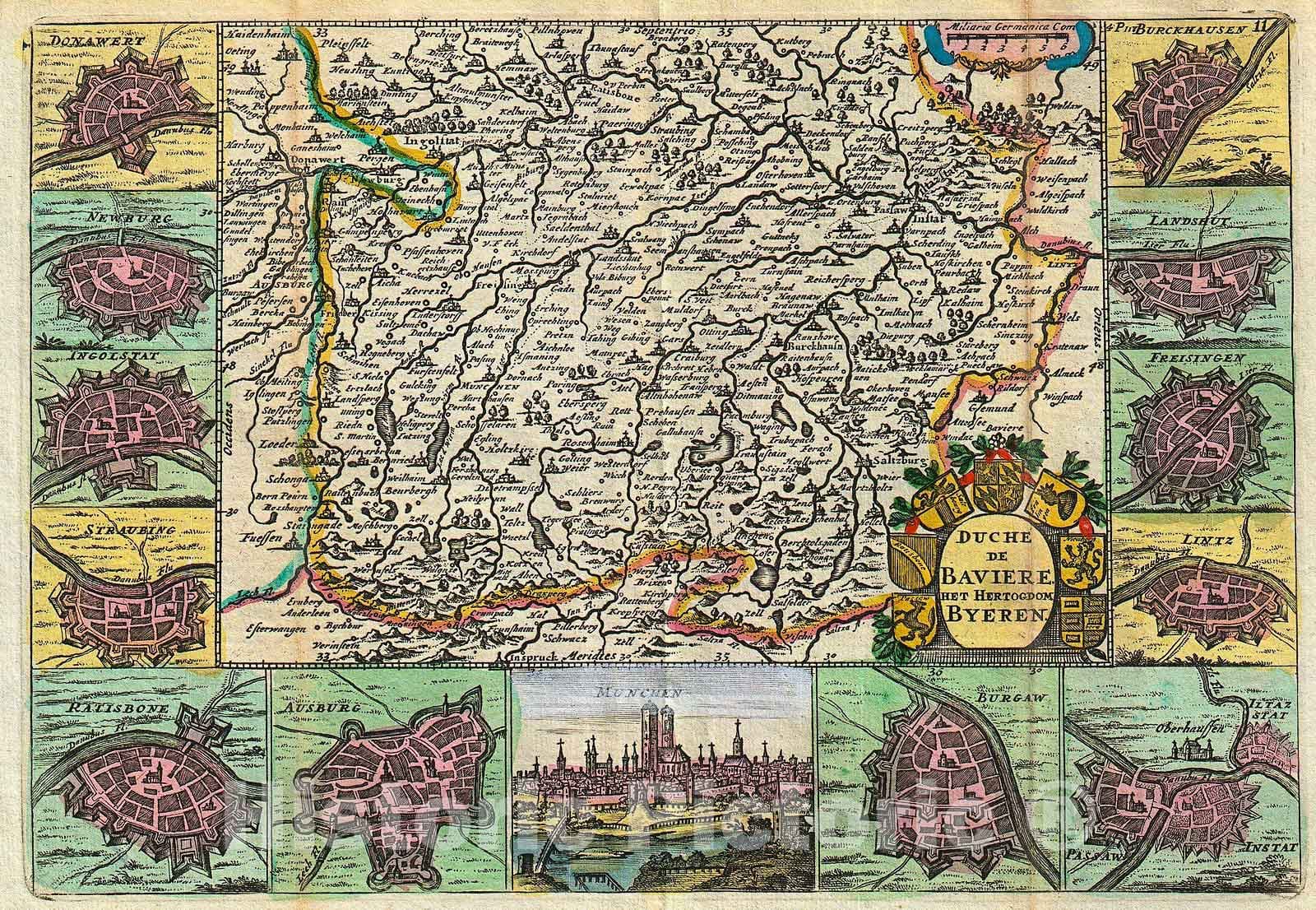 Historic Map : La Feuille Map of Bavaria, Germany, 1747, Vintage Wall Art