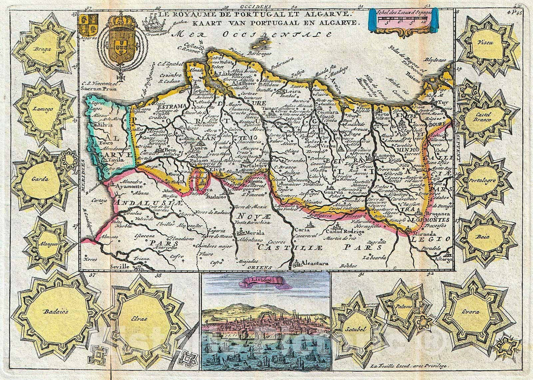 Historic Map : La Feuille Map of Portugal, 1747, Vintage Wall Art