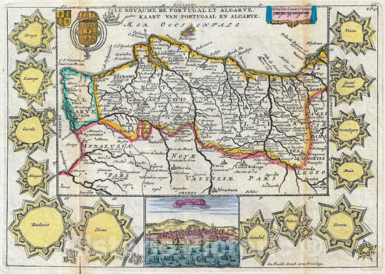 Historic Map : La Feuille Map of Portugal, 1747, Vintage Wall Art
