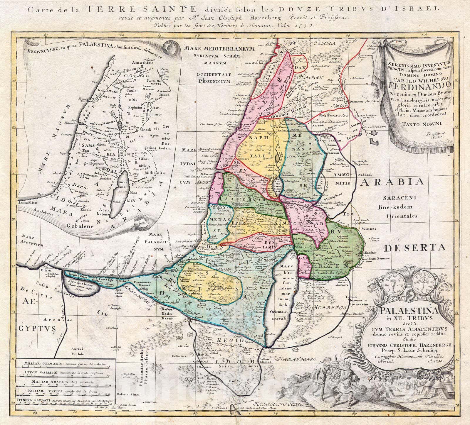 Historic Map : Homann Heirs Map of Israel, Palestine, Holy Land (12 Tribes), 1750, Vintage Wall Art