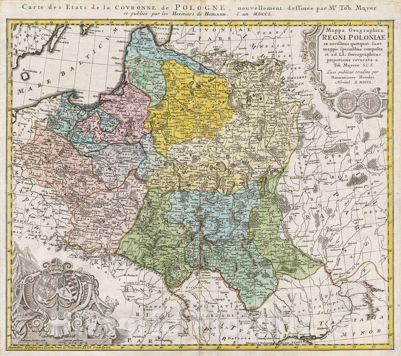 Historic Map : Homann Heirs Map of Poland , 1750, Vintage Wall Art