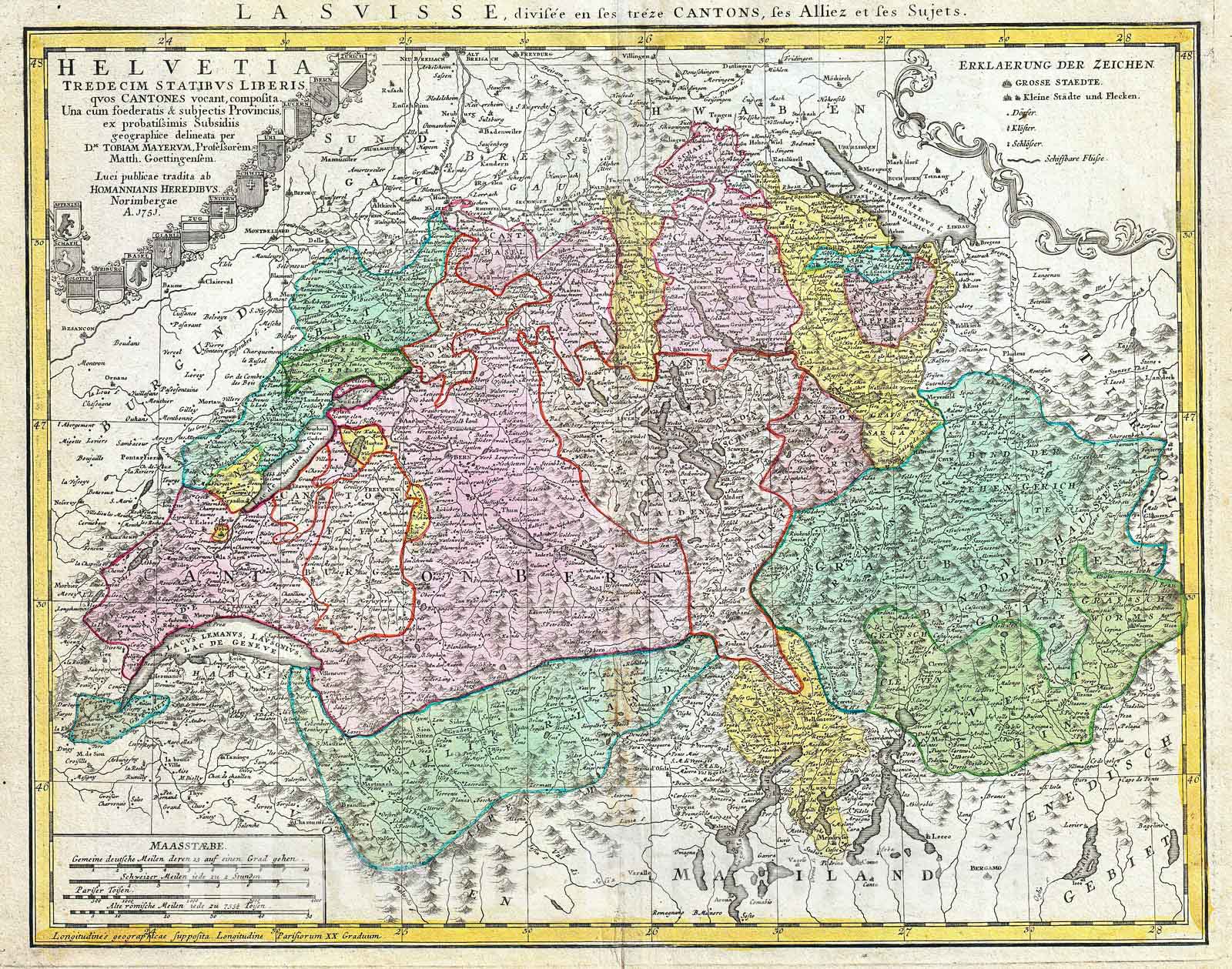 Historic Map : Homann Heirs Map of Switzerland, 1752, Vintage Wall Art ...