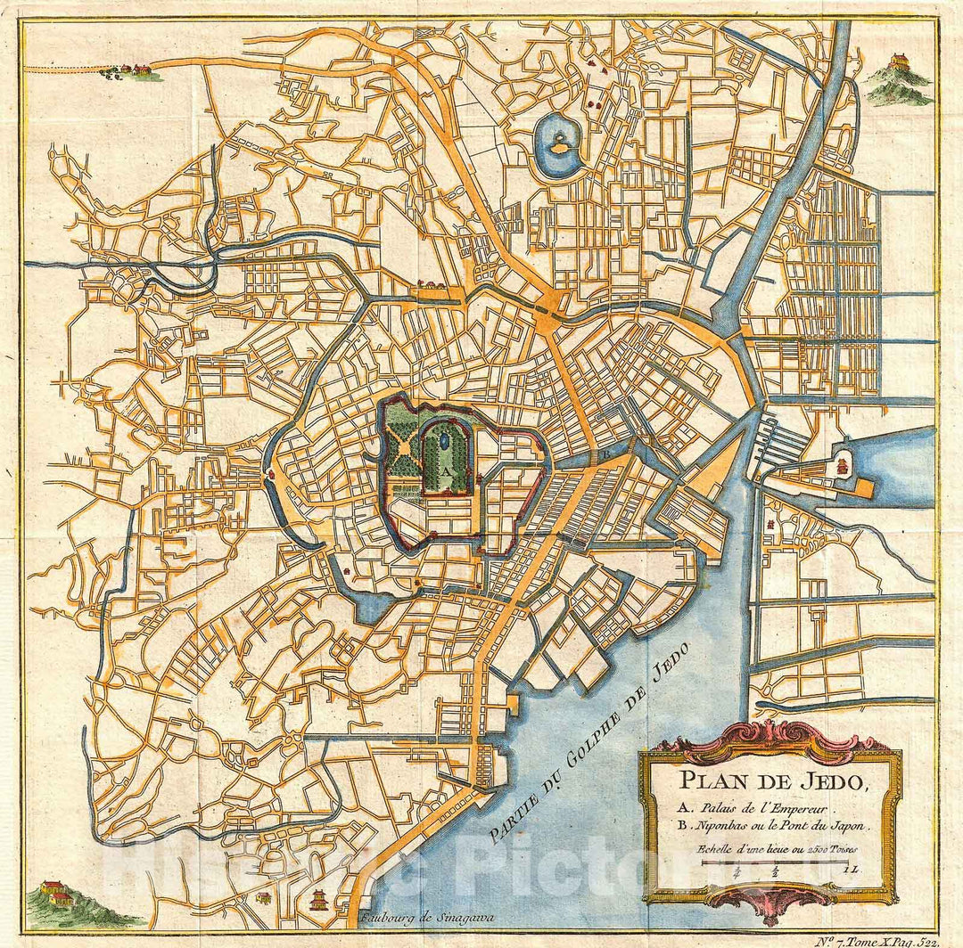 Historic Map : Schely Plan or Map of Edo or Tokyo, Japan , 1752, Vintage Wall Art