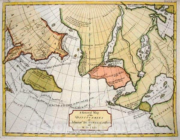 Historic Map : De Fonte Map of The Northwest Passage (America, Asia, Polar), 1754, Vintage Wall Art