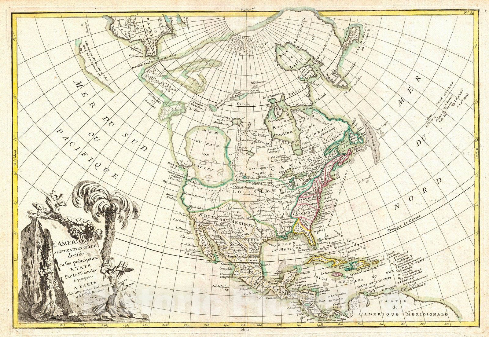 Historic Map : Janvier Map of North America (Sea of The West), 1762, Vintage Wall Art