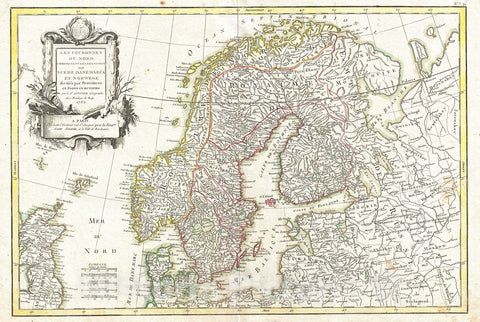 Historic Map : Janvier Map of Scandinavia, Norway, Sweden, Denmark, Finland, 1762, Vintage Wall Art