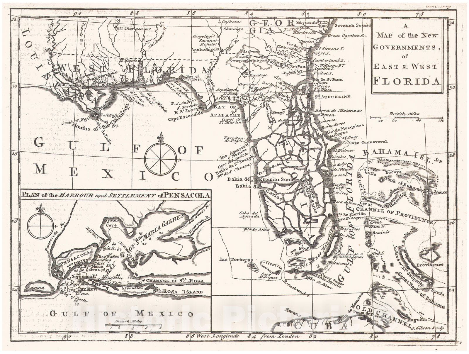 Historic Map : Gibson Map of East and West Florida, 1763, Vintage Wall Art