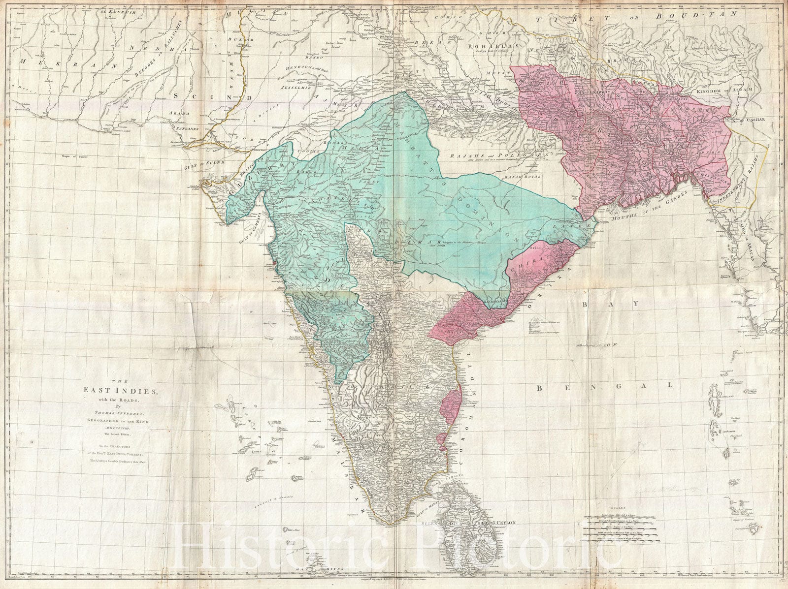 Historic Map : Jeffreys Wall Map of India and Ceylon, 1768, Vintage Wall Art