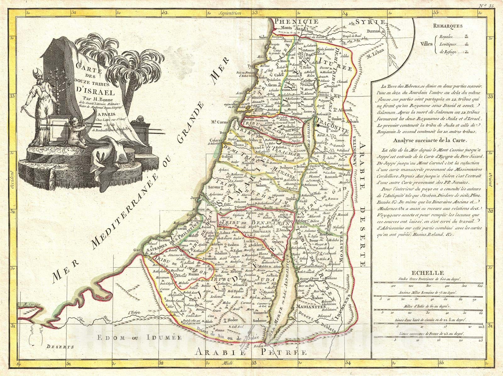 Historic Map : Bonne Map of Israel Showing The Twelve Tribes, 1770, Vintage Wall Art