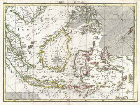 Historic Map : Bonne Map of The East Indies (Java, Sumatra, Borneo, Singapore), 1770, Vintage Wall Art