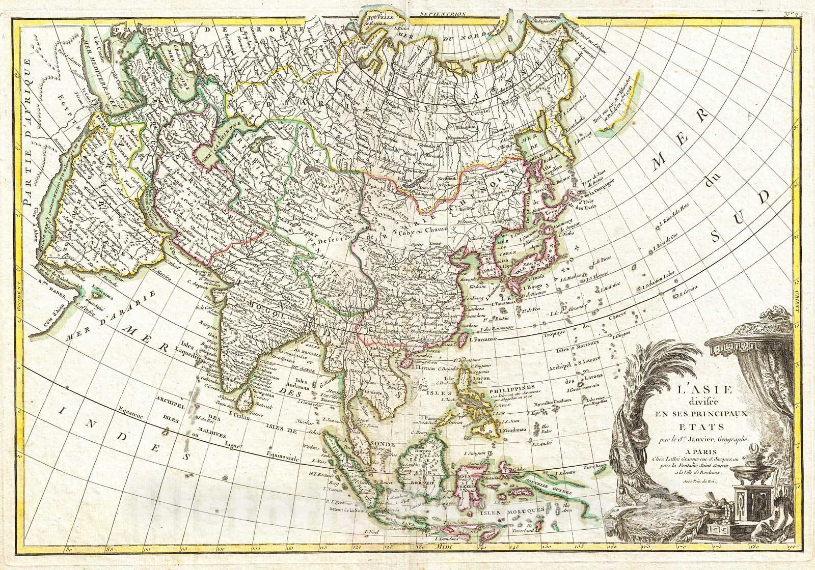 Historic Map : Janvier Map of Asia, 1770, Vintage Wall Art