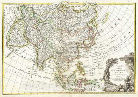Historic Map : Janvier Map of Asia, 1770, Vintage Wall Art