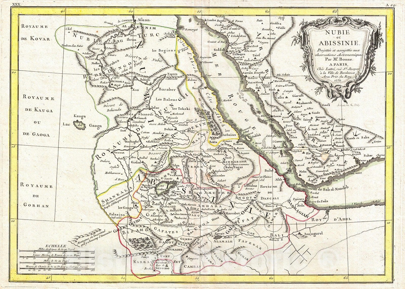 Historic Map : Bonne Map of Abyssinia (Ethiopia), Sudan and The Red Sea, 1771, Vintage Wall Art