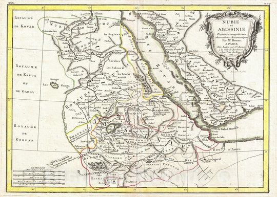 Historic Map : Bonne Map of Abyssinia (Ethiopia), Sudan and The Red Sea, 1771, Vintage Wall Art