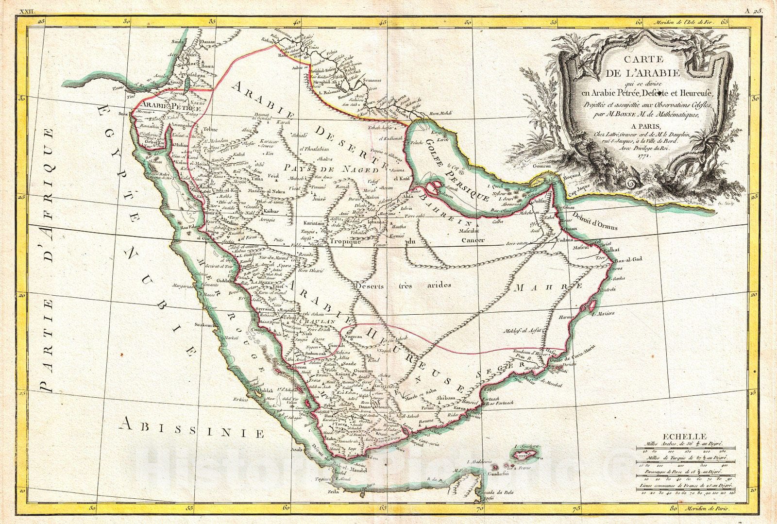 Historic Map : Bonne Map of Arabia, 1771, Vintage Wall Art