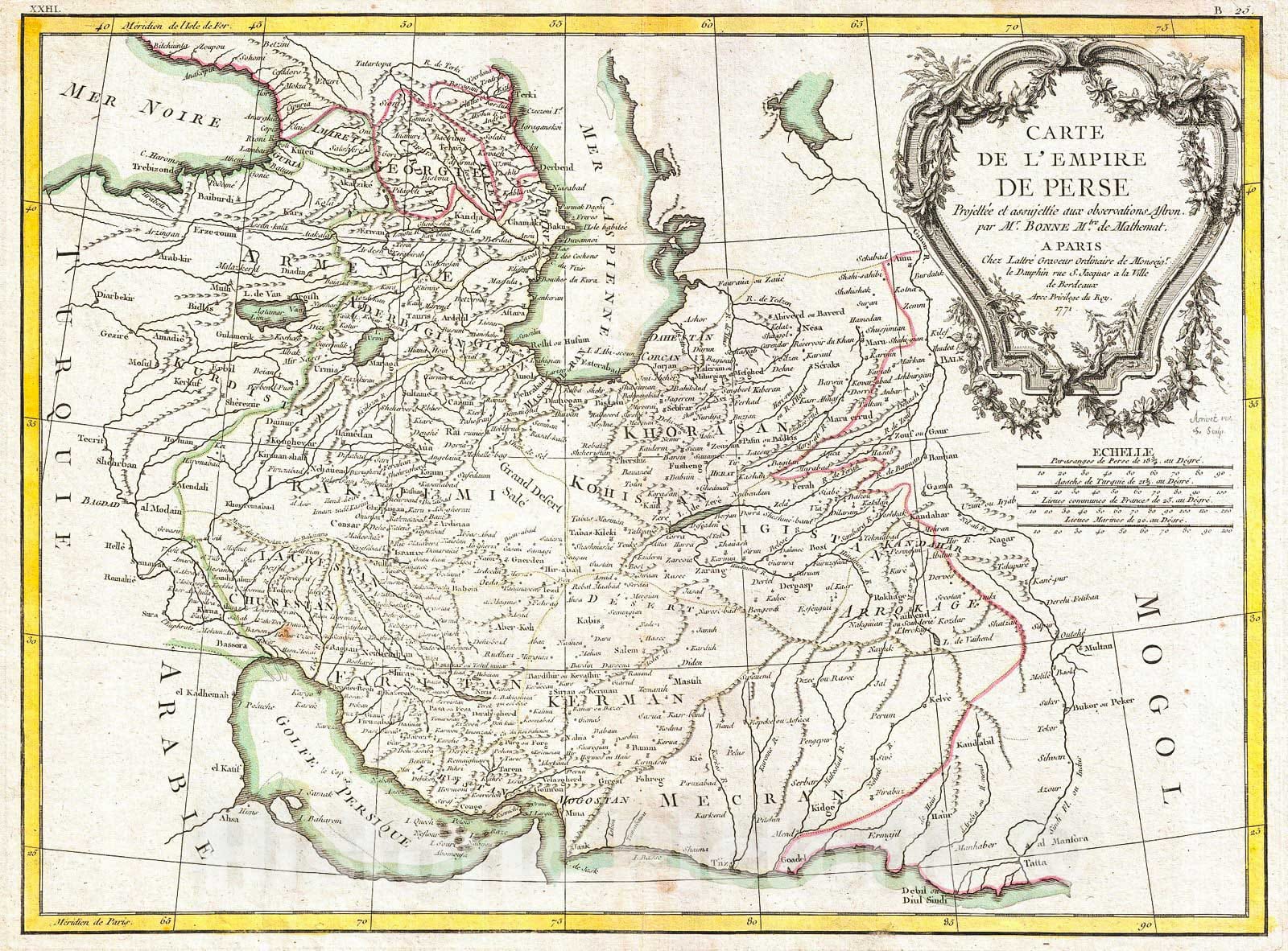 Historic Map : Bonne Map of Persia (Iran, Iraq, Afghanistan), 1771, Vintage Wall Art