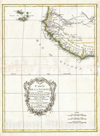Historic Map : Bonne Map of The Guinea Coast of West Africa and The Cape Verde Islands , 1771, Vintage Wall Art