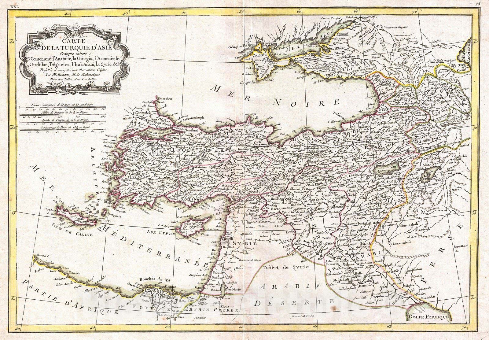 Historic Map : Bonne Map of Turkey, Syria and Iraq, 1771, Vintage Wall Art