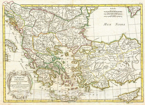 Historic Map : Janvier Map of Greece, Turkey, Macedonia andamp, The Balkans, 1771, Vintage Wall Art