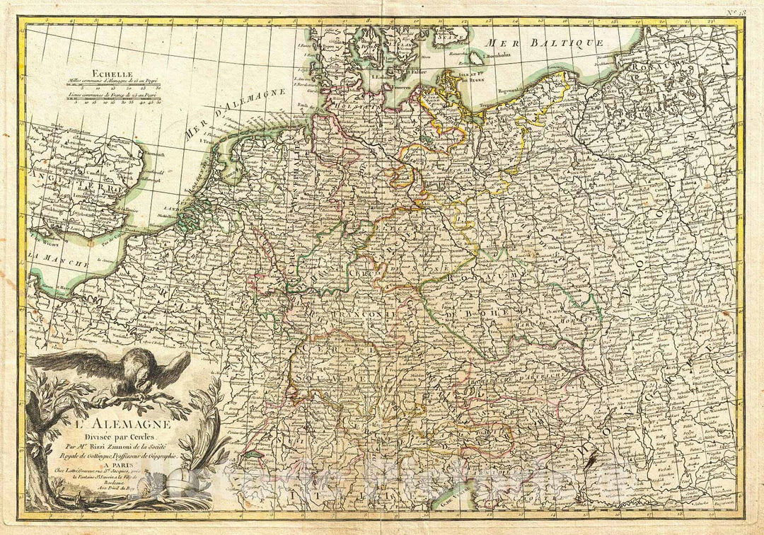 Historic Map : RizziZannoni Map of Germany and Poland, 1771, Vintage Wall Art