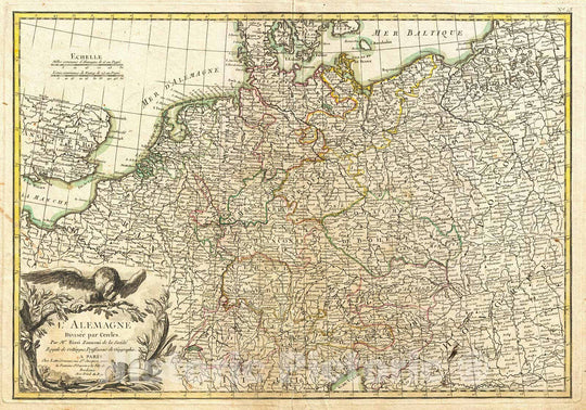 Historic Map : RizziZannoni Map of Germany and Poland, 1771, Vintage Wall Art