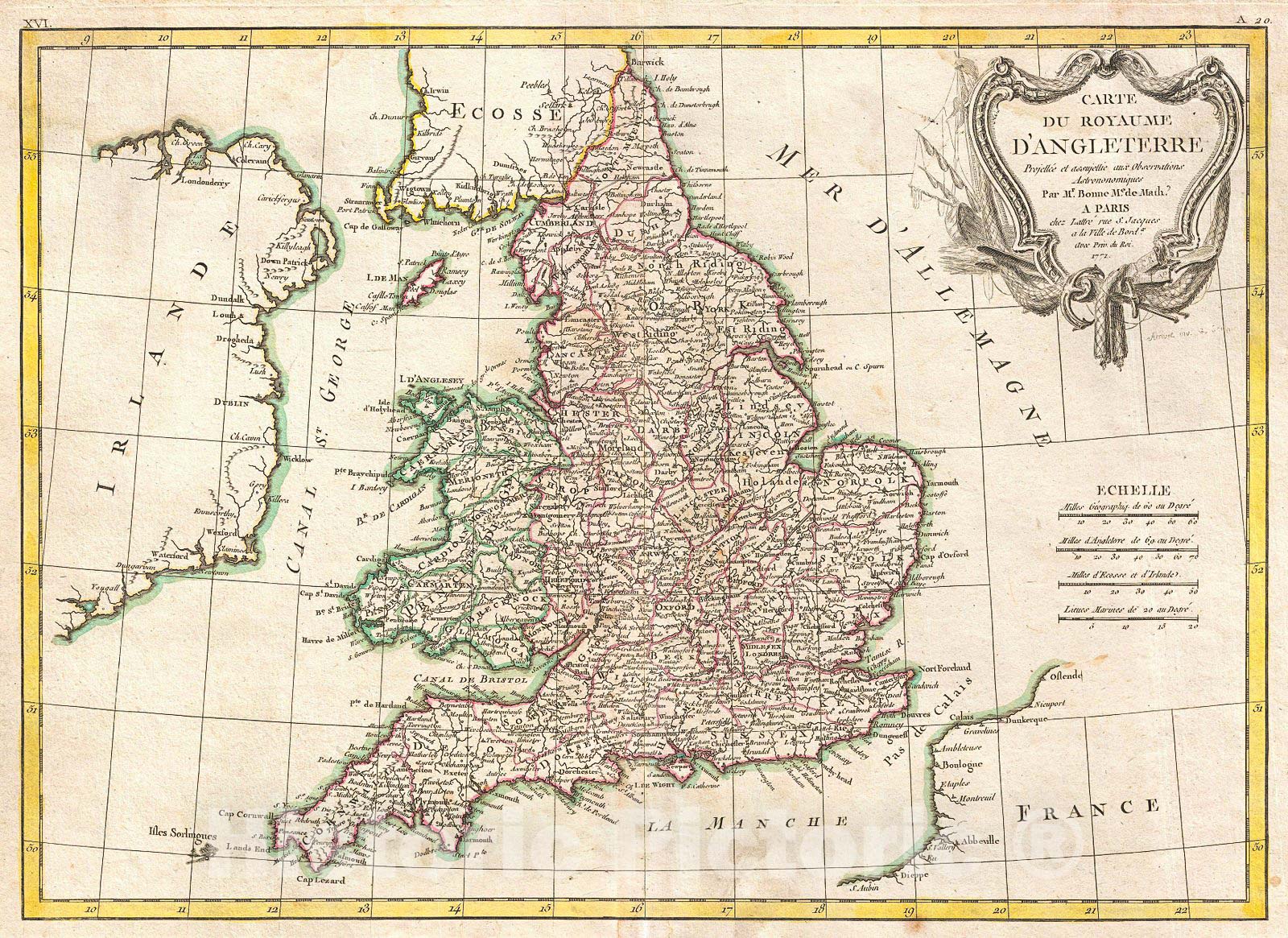 Historic Map : Bonne Map of England and Wales, Version 2, 1772, Vintage Wall Art