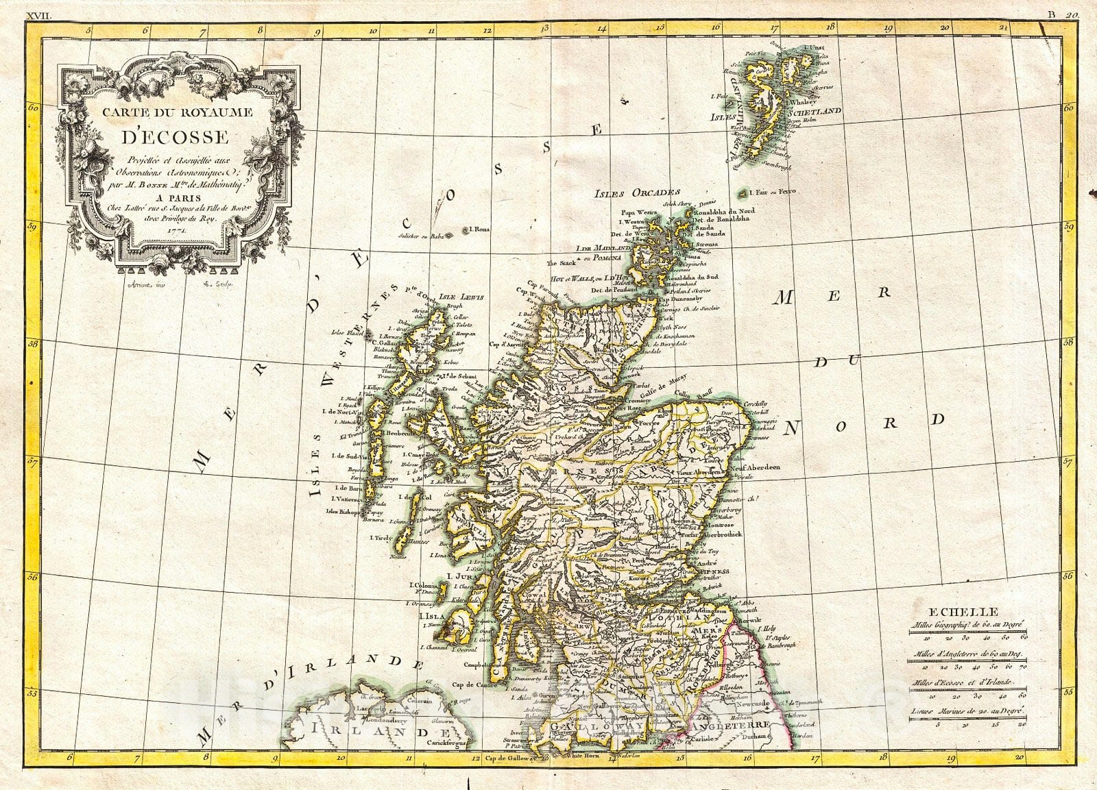 Historic Map : Bonne Map of Scotland, Version 2, 1772, Vintage Wall Art