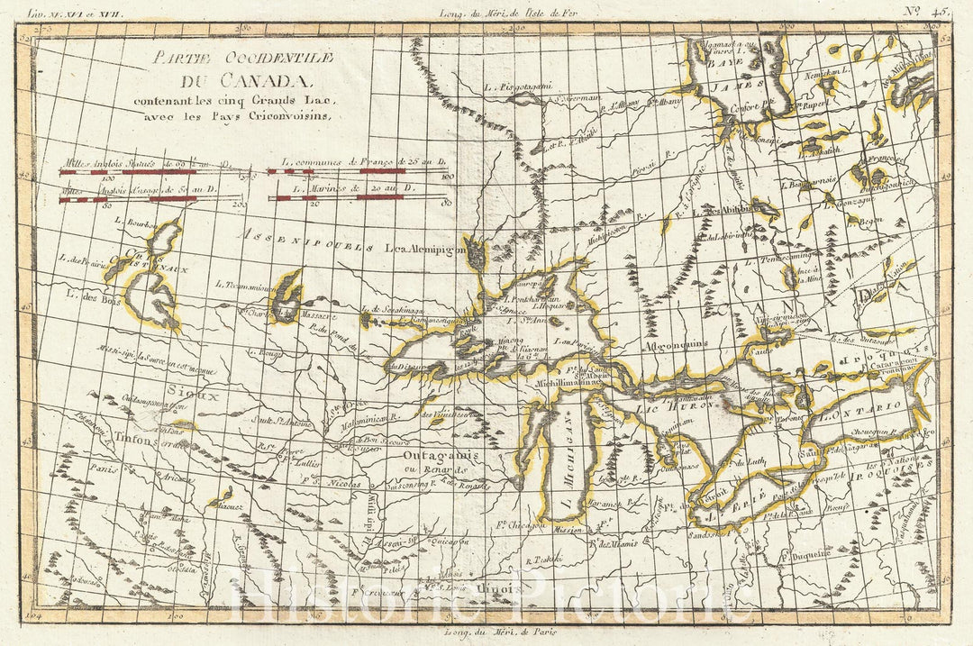 Historic Map : Bonne Map of The Great Lakes and Upper Mississippi, 1775, Vintage Wall Art