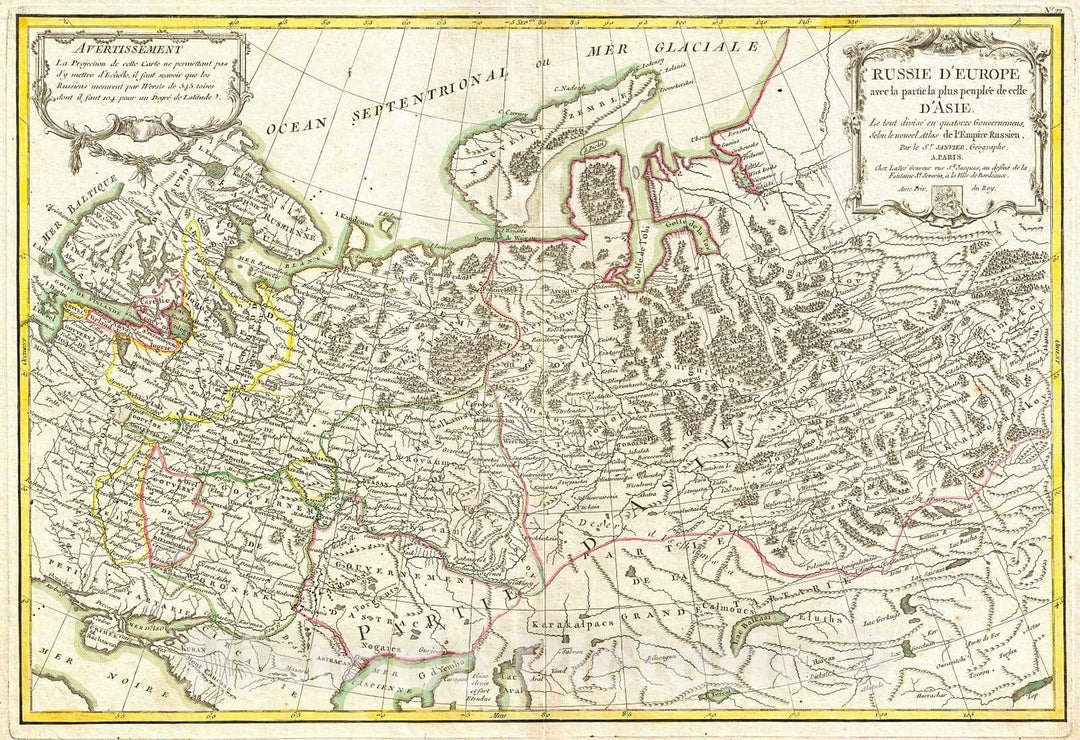 Historic Map : Janvier Map of Western Russia, 1775, Vintage Wall Art