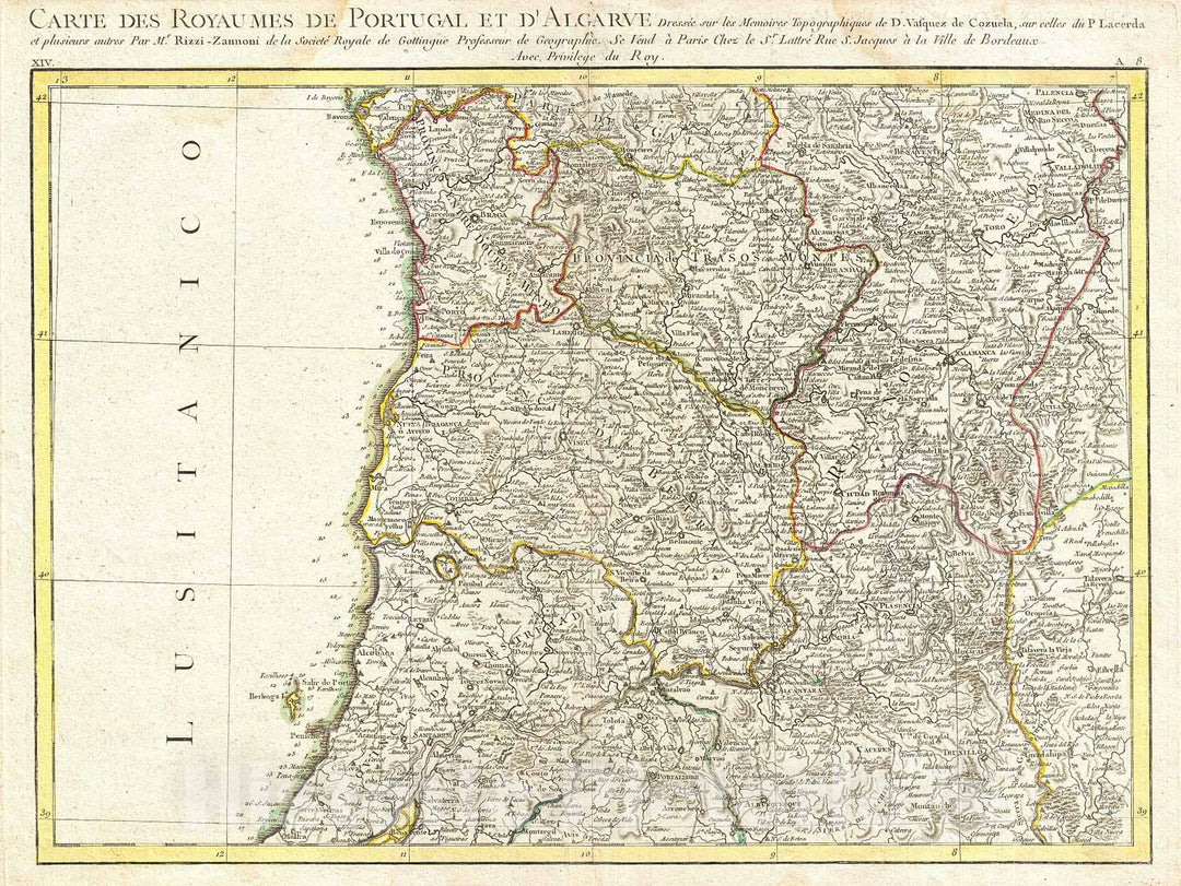 Historic Map : RizziZannoni Map Northern Portugal, Oporto, 1775, Vintage Wall Art