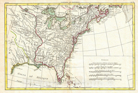 Historic Map : Bonne Map of Louisiana and The British Colonies in North America, 1776, Vintage Wall Art