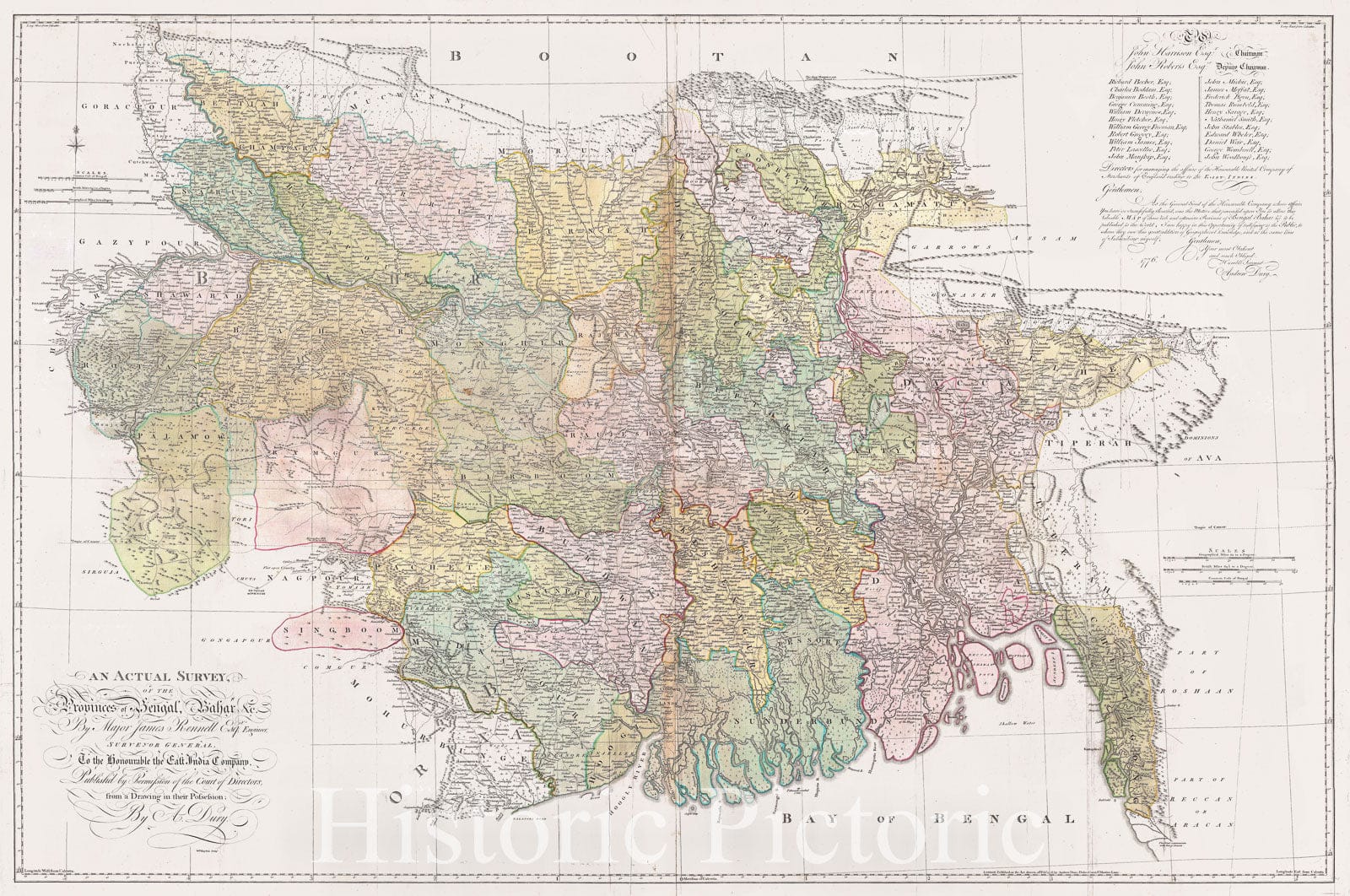 Historic Map : Rennell, Dury Wall Map of Bihar and Bengal, India, 1776, Vintage Wall Art
