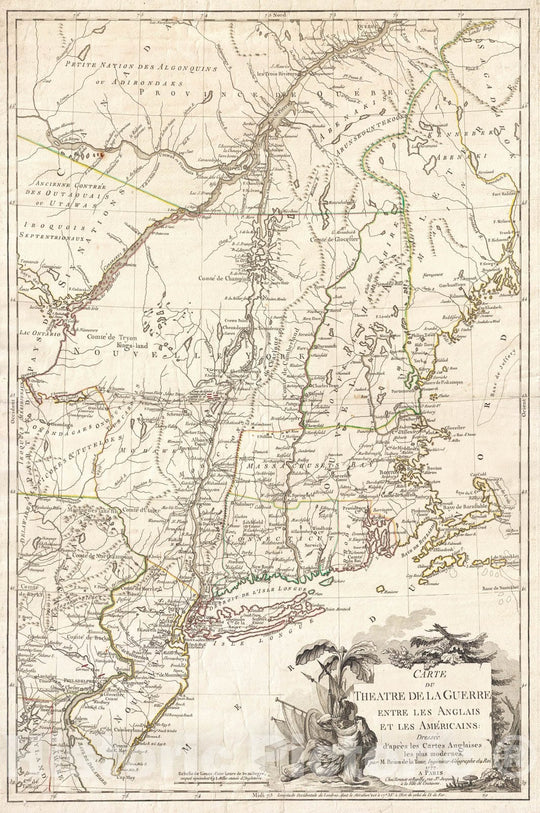 Historic Map : Brion de La Tour Map of New York and New England (Revolutionary War), 1777, Vintage Wall Art
