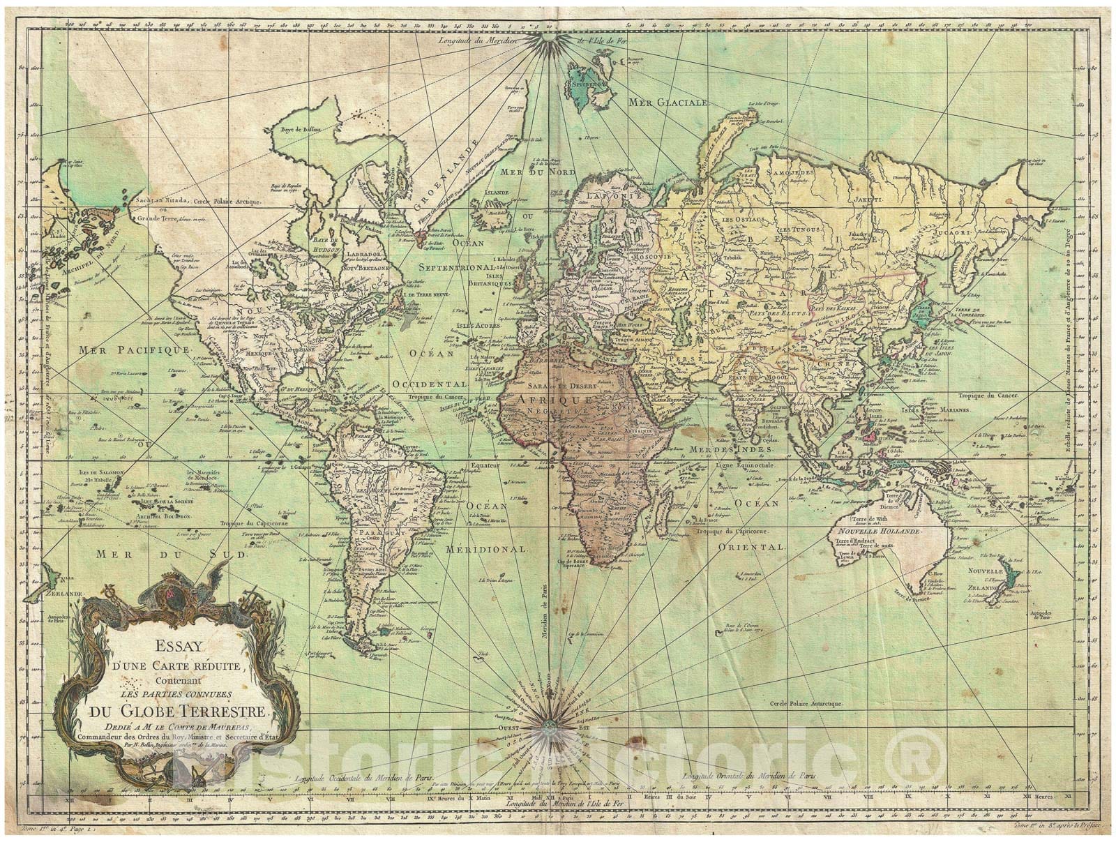 Historic Map : Bellin Nautical Chart or Map of The World, 1778, Vintage Wall Art