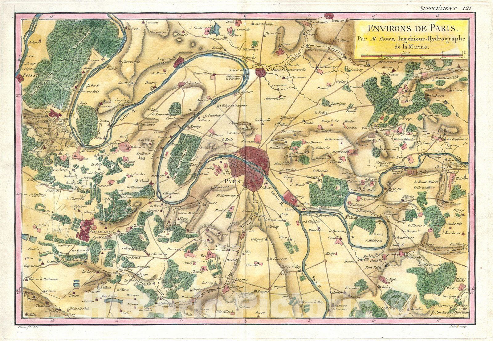Historic Map : Bonne Map of The Environs of Paris, France, Version 2, 1780, Vintage Wall Art