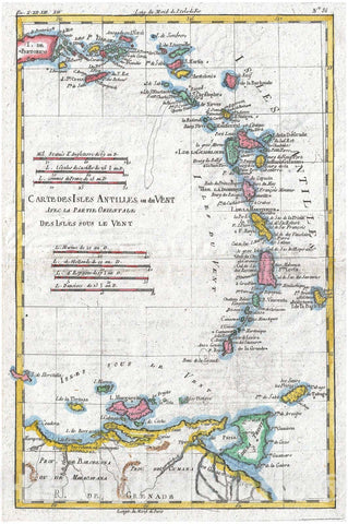 Historic Map : Raynal and Bonne Map of Antilles Islands, 1780, Vintage Wall Art