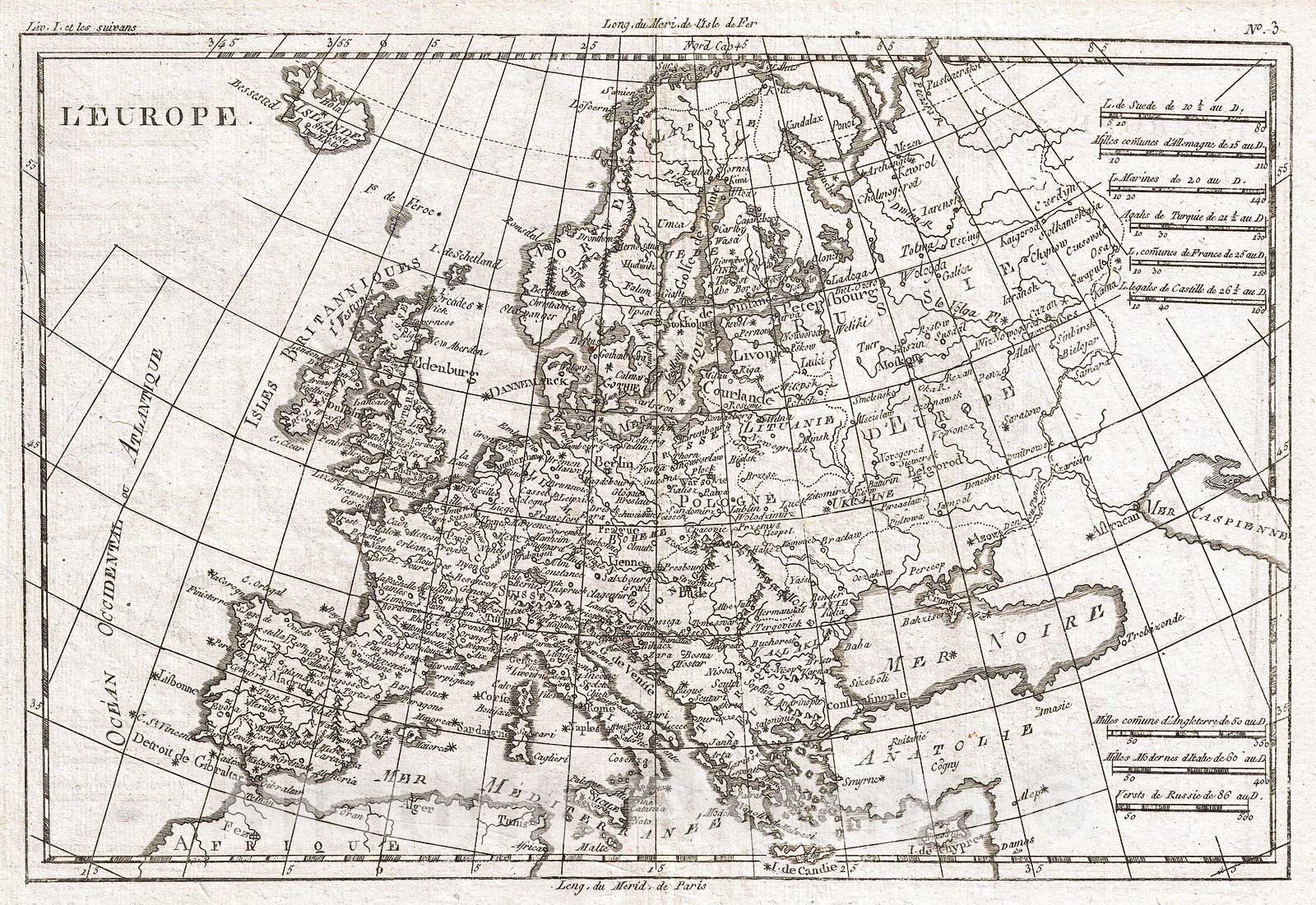 Historic Map : Raynal and Bonne Map of Europe, 1780, Vintage Wall Art